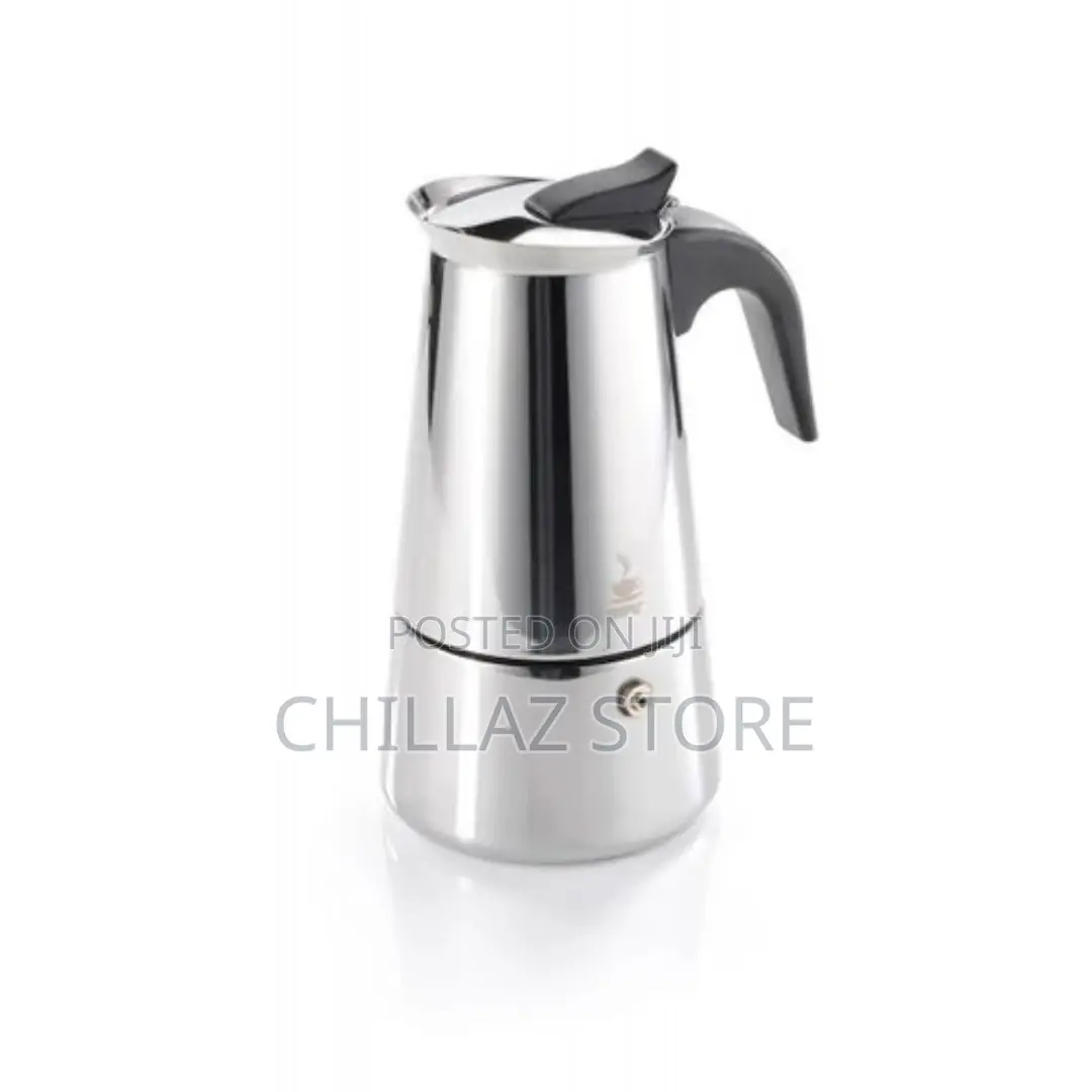 Espresso Maker Emilio for 4 Cups, Stainless Steel- Silver.