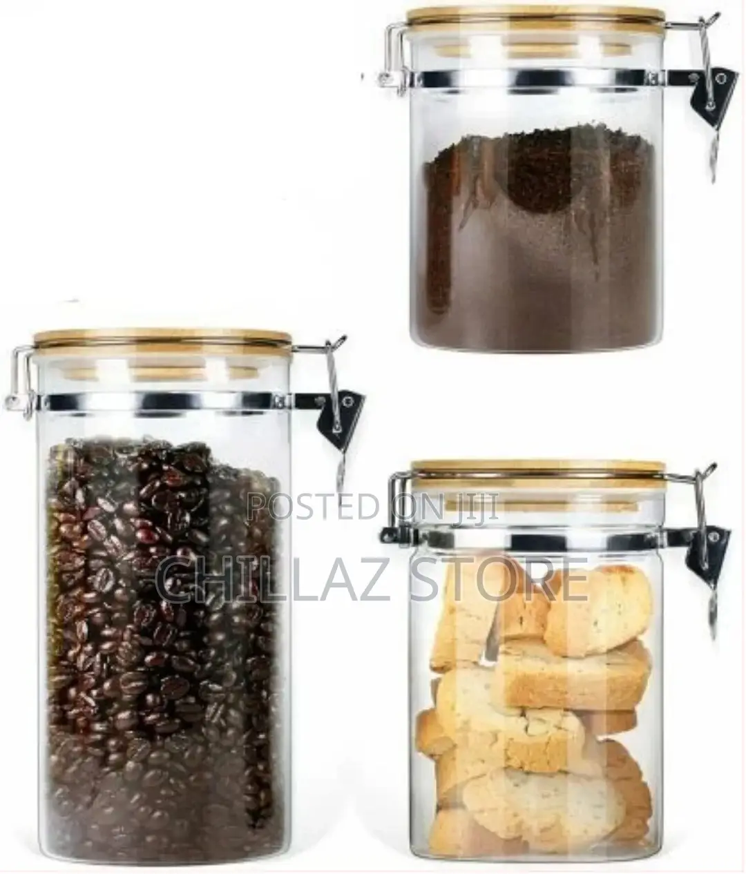 3PC Airtight Storage Pantry Food Glass Jars With Bamboo