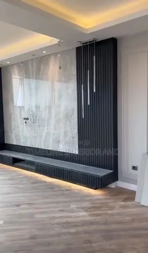 TV Unit PVC Marble Sheet With Fluted Panels