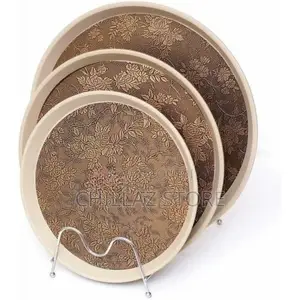 3 PCS of Round Rubber Non-Slip Serving Trays Platters