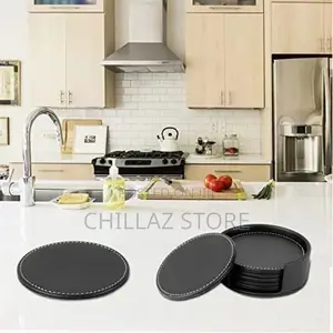 7 Piece Leather Drink Coasters Round Cup Mat Pad