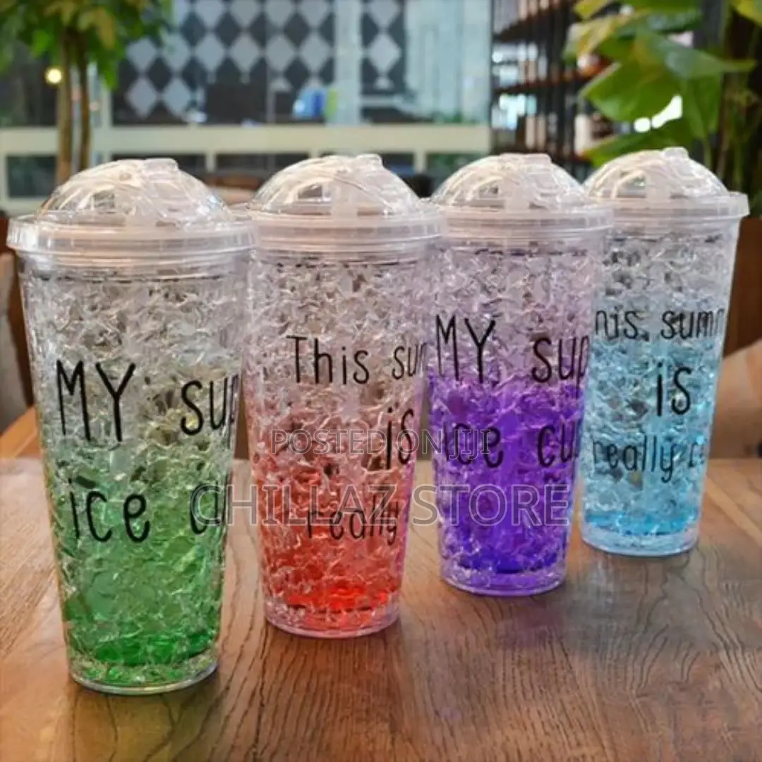 2-Layerice Cream Smoothie Juice Bottle Cup Kettle With Straw