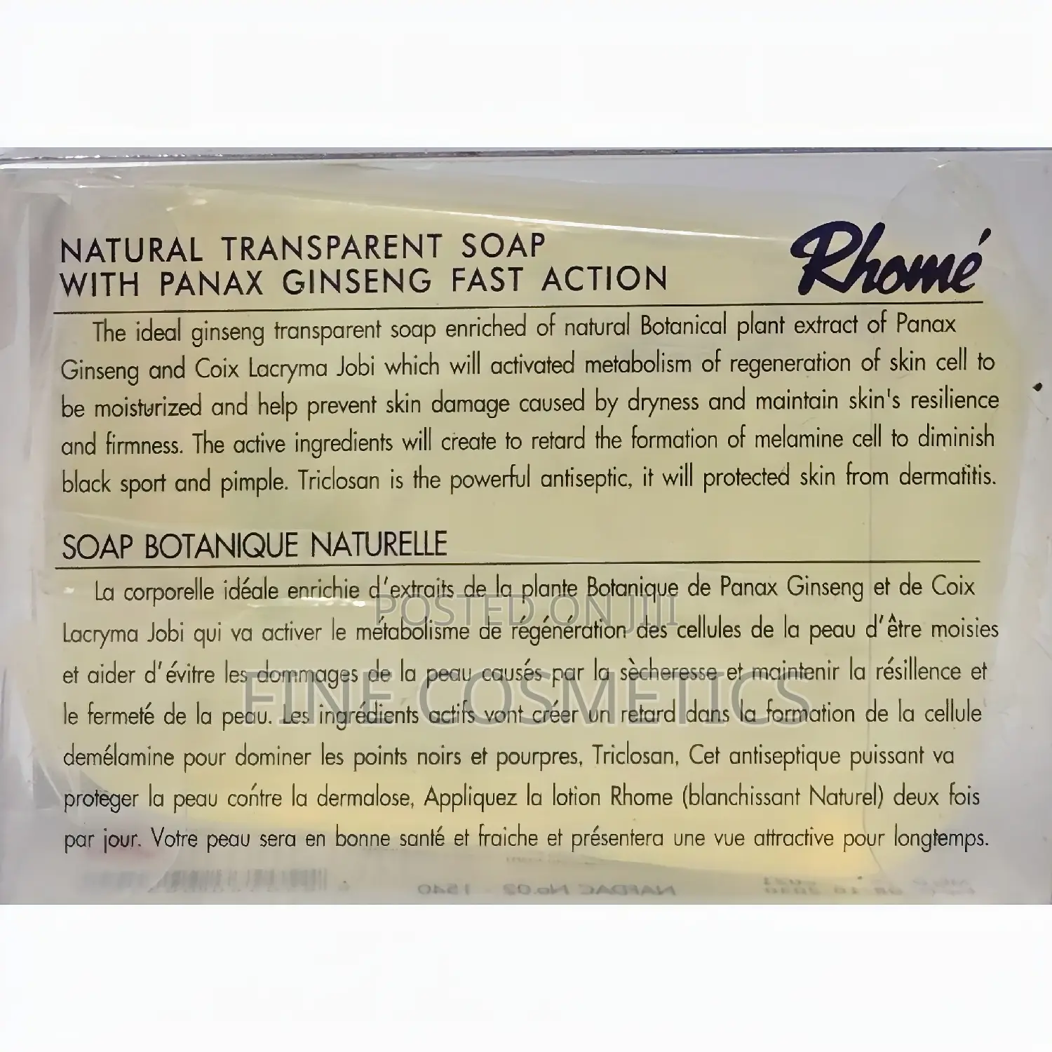 Rhome Transparent Soap With Ginseng for Blackspots + Pimples
