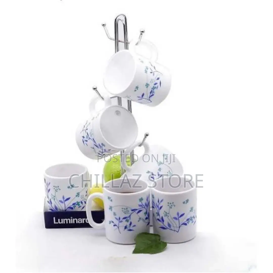 Luminarc 6 Pieces of Luminarc Blue Flowertea Coffee Mug Cups