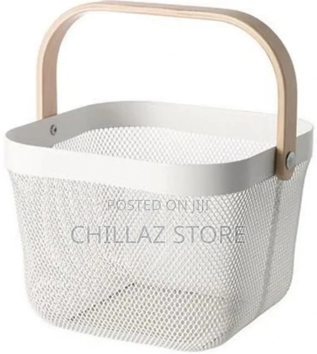 Square Metal Mesh Fruit Shopping Wooden Storage Basket