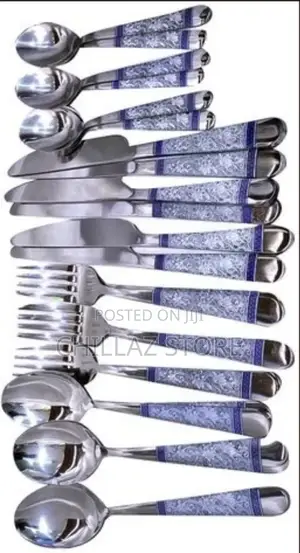 24 Piece Blue Flower Dinner Cutlery (Forks, Spoons