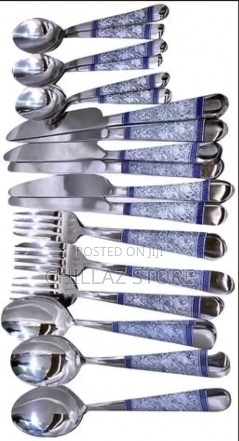 24 Piece Blue Flower Dinner Cutlery (Forks, Spoons