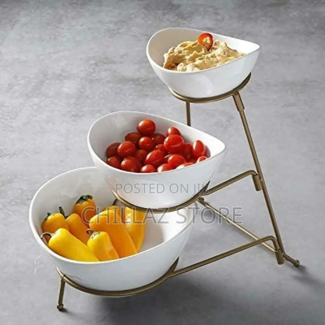3 Tier Serving Bowls, Dishes With Gold Stand,