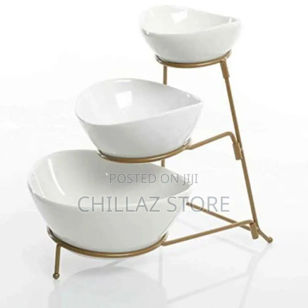 3 Tier Serving Bowls, Dishes With Gold Stand,