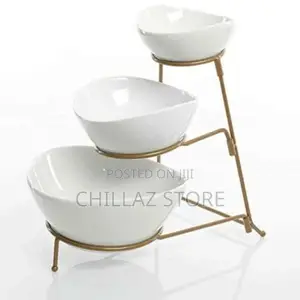 3 Tier Serving Bowls, Dishes With Gold Stand,