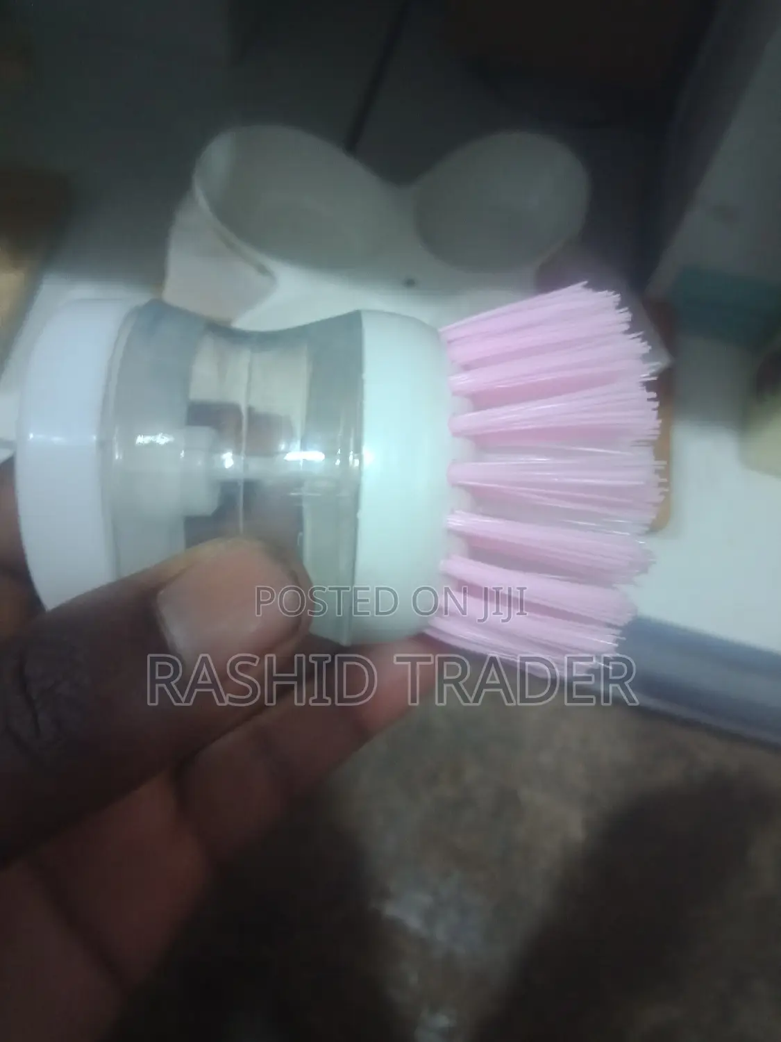 Pink Dish Brush With Liquid Pot