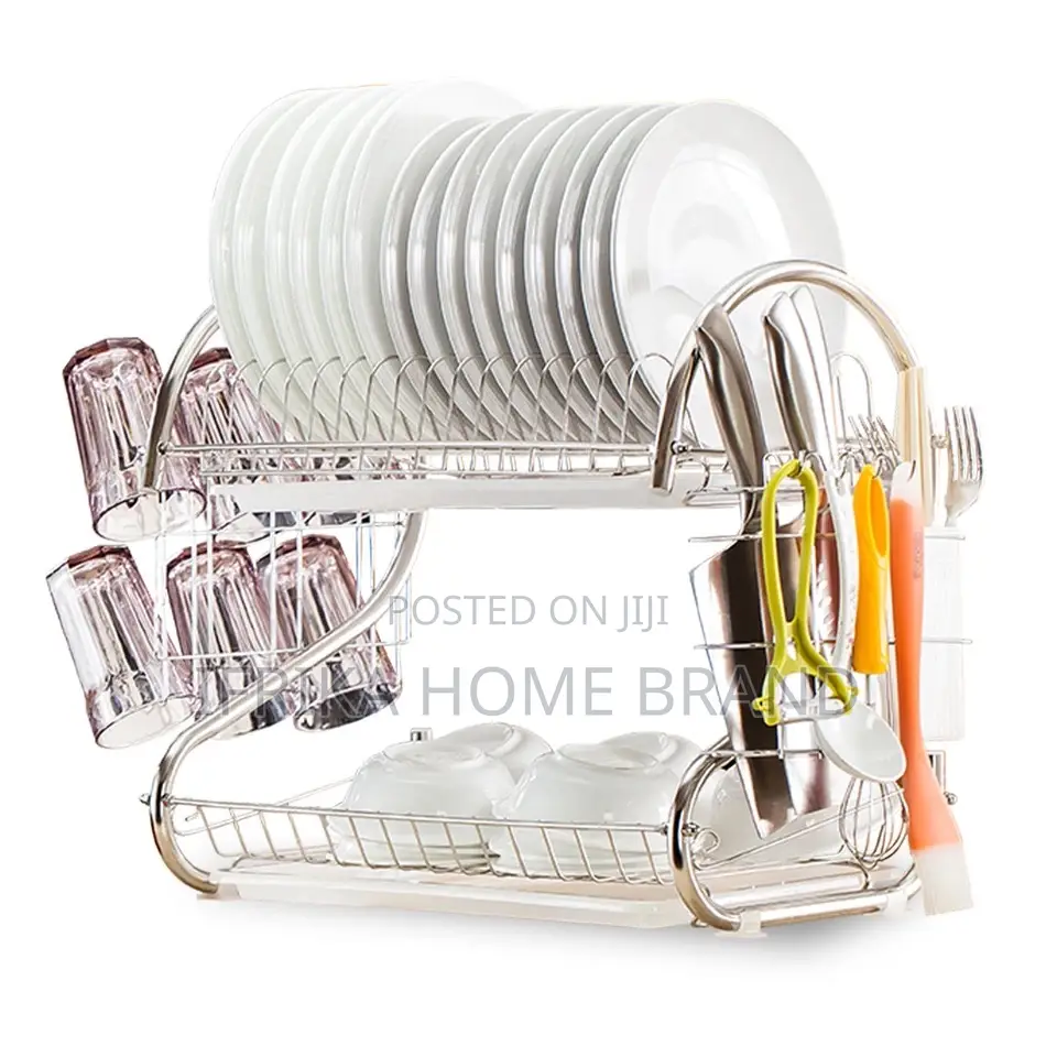Kitchen Dish Rack Steel 2 Tier Dish Drying Rack