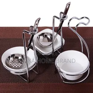 Stainless Steel Spoon Rest With Ceramic Bowl Kitchen Shelf