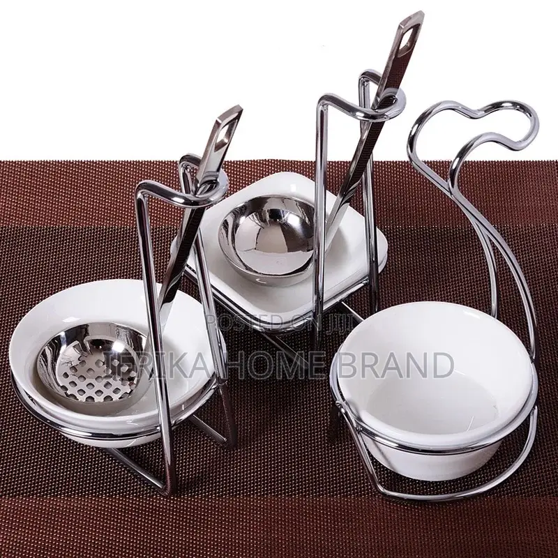 Stainless Steel Spoon Rest With Ceramic Bowl Kitchen Shelf