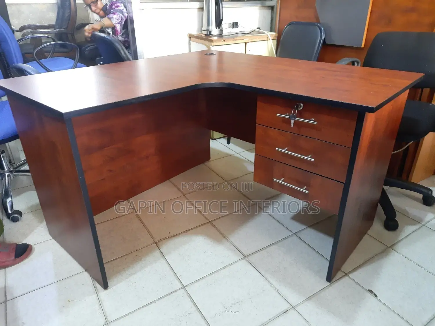 L Shaped Brown Office Table