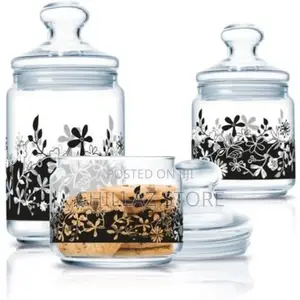 Luminarc 3 Piece Eden Black Sugar Bowl, Food Storage Jar