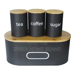 White Bread Box With Bamboo Board Cover Metal Bin and 3pcs