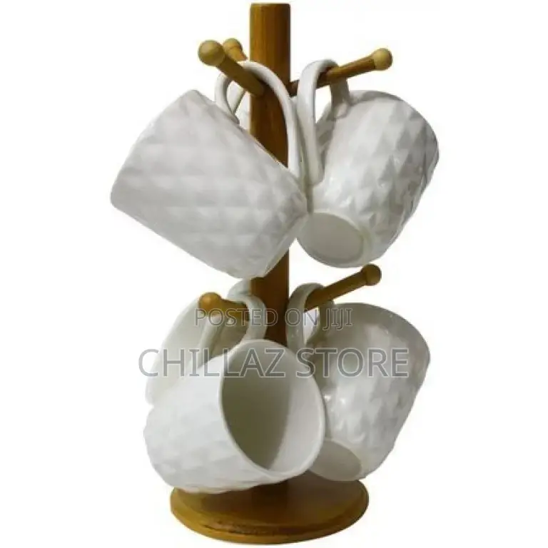 6pieces of Tea Coffee Cups Mugs on Wooden Stand –