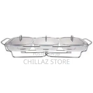 1.5 Litres,3 Piece Glass Soup Chafing Serving Dishes Warmer