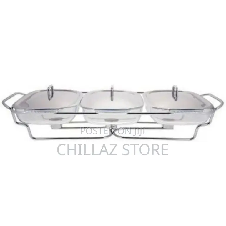 1.5 Litres,3 Piece Glass Soup Chafing Serving Dishes Warmer