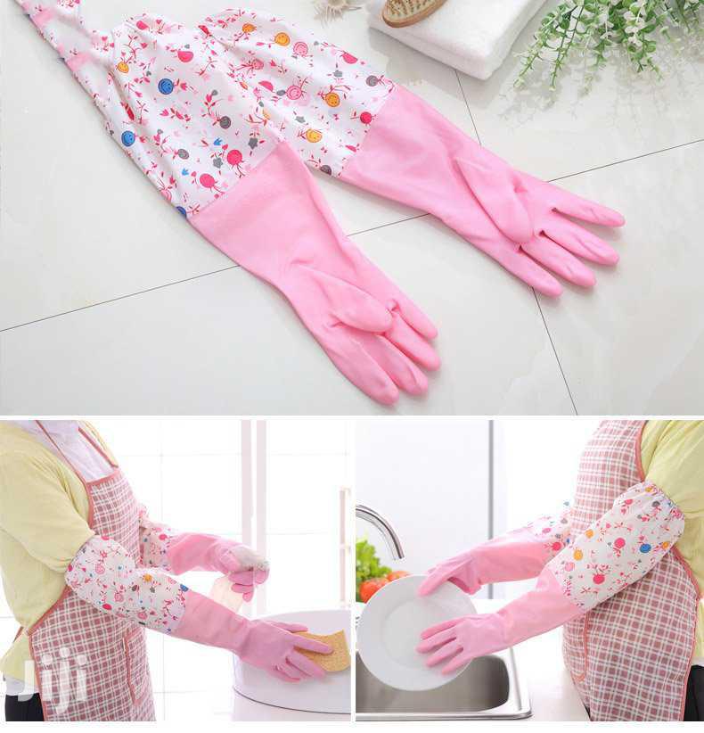 Long Reusable Rubber Latex Waterproof Dishwashing Pink Gloves Freesize