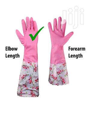 Long Reusable Rubber Latex Waterproof Dishwashing Pink Gloves Freesize