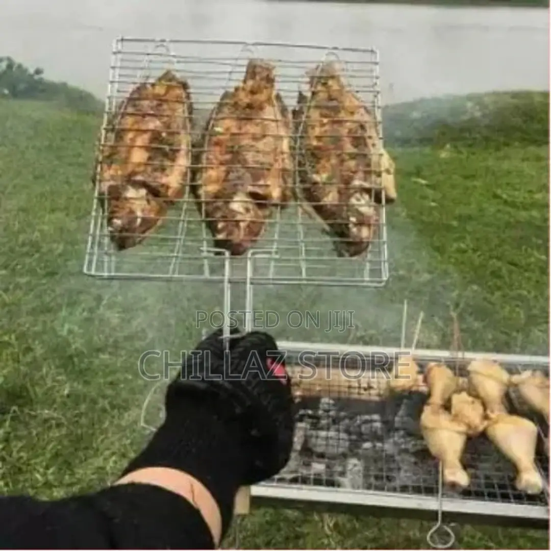 3 Section BBQ Barbeque Fish Charcoal Grill Net Basket