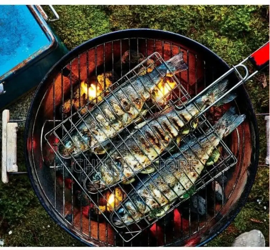 3 Section BBQ Barbeque Fish Charcoal Grill Net Basket