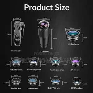 10-in-1 Phone Lens Kit With 22X Telephoto Lens 198° Fish Eye