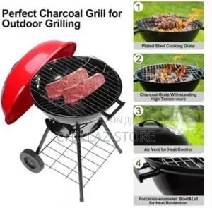 Portable Metal Kettle Trolley Barbecue Wood Charcoal Grill,