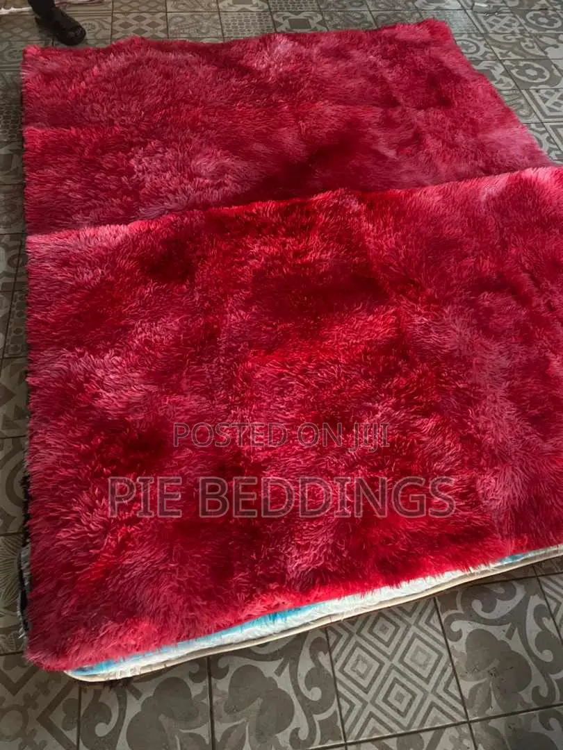 New Patched Muroon/ Red Fluffy Carpet