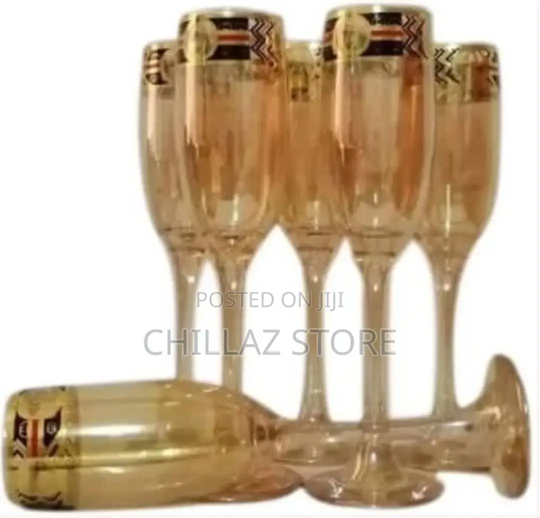 Gold Lead-Free Juice, Champagne Wine Glasses- 6 Pieces,