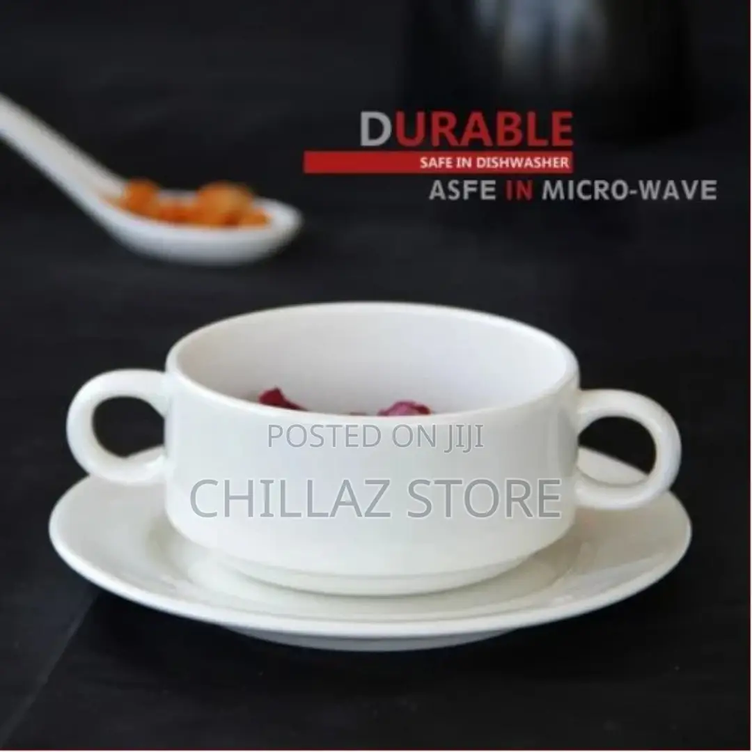 6 Pieces of Ceramic Soup Cup Bowls With 6 Saucers-