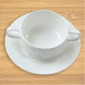 6 Pieces of Ceramic Soup Cup Bowls With 6 Saucers-