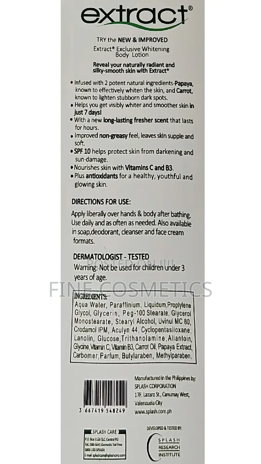 Extract Exclusiv Whitening Lotion 2in1 Papaya and Carrot Oil