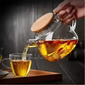 1000ml Glass Teapot Kettle With Whistle Infuser Bamboo Lid