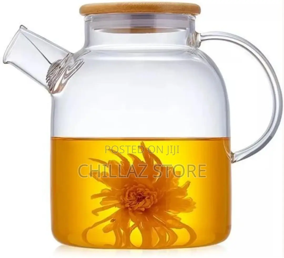 1800ml Glass Teapot Kettle With Whistle Infuser Bamboo Lid