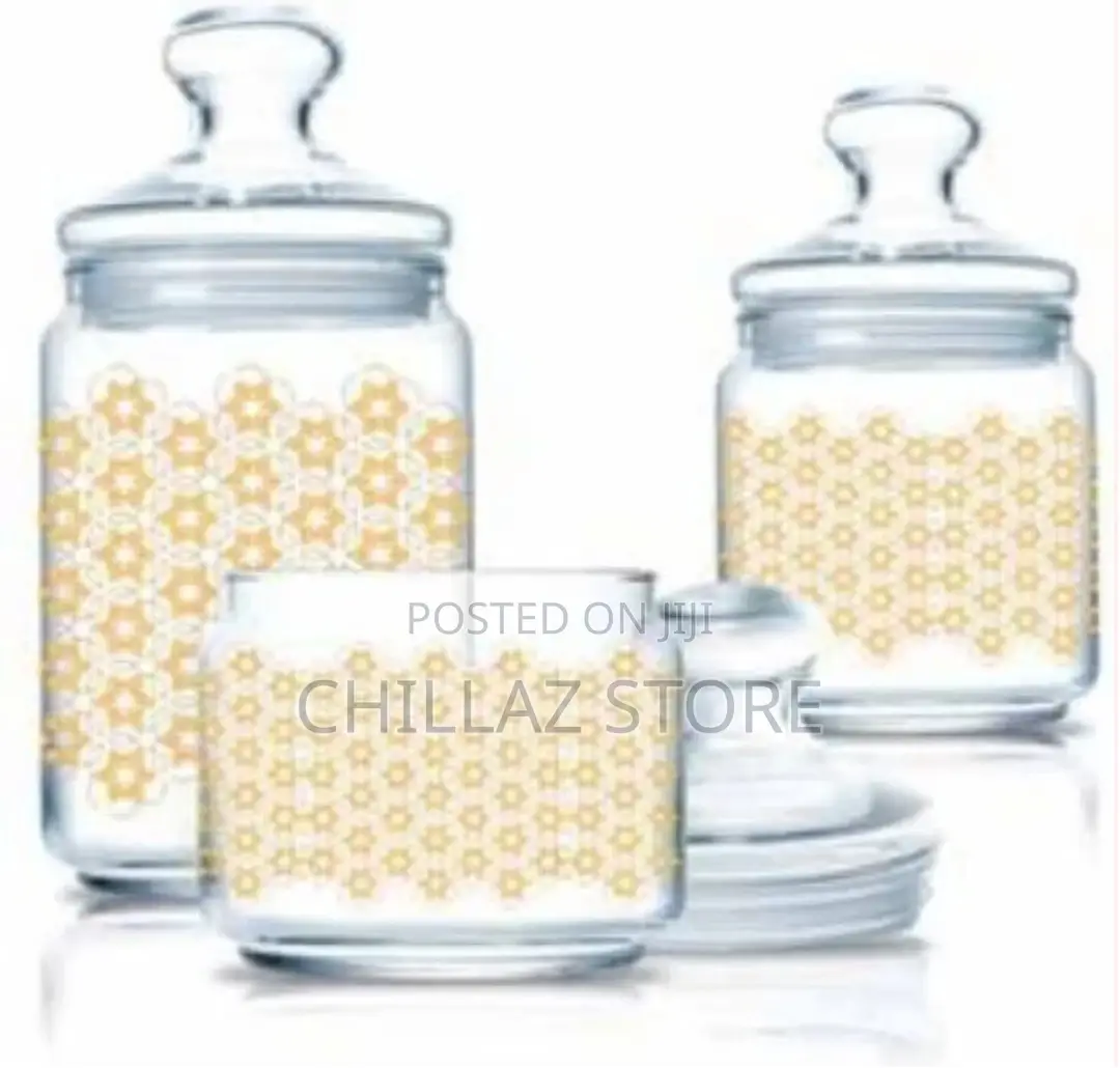 Luminarc 3 Pc Golden Flower Maze Sugar Bowl,Food Storage Jar