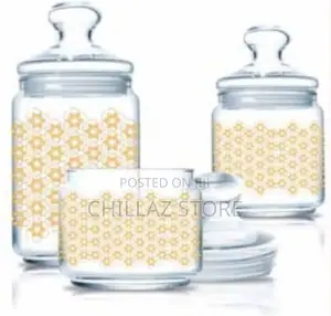 Luminarc 3 Pc Golden Flower Maze Sugar Bowl,Food Storage Jar