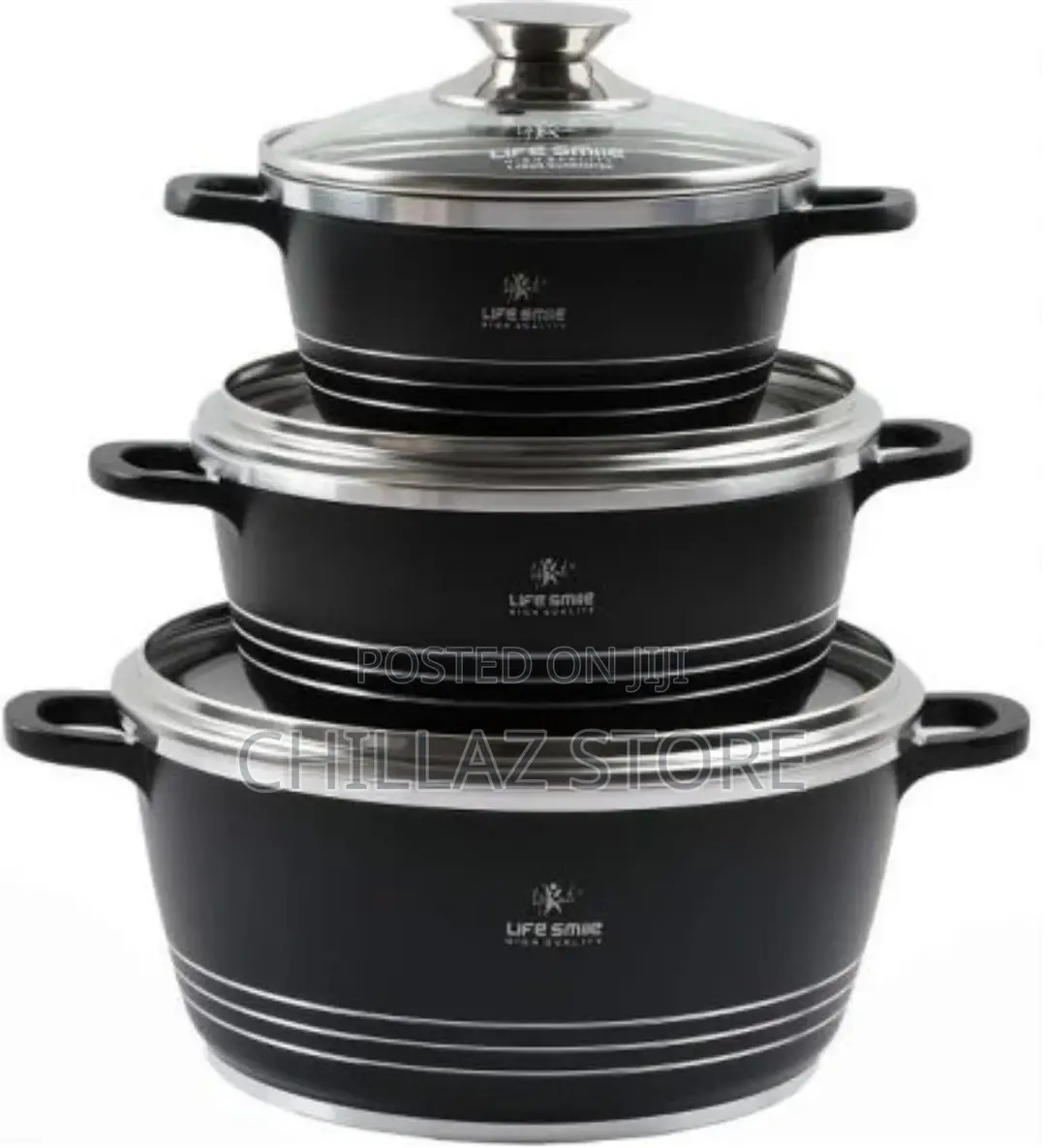 Life Smile 3 Pieces of Non-Stick Serving/Saucepans/Cookware