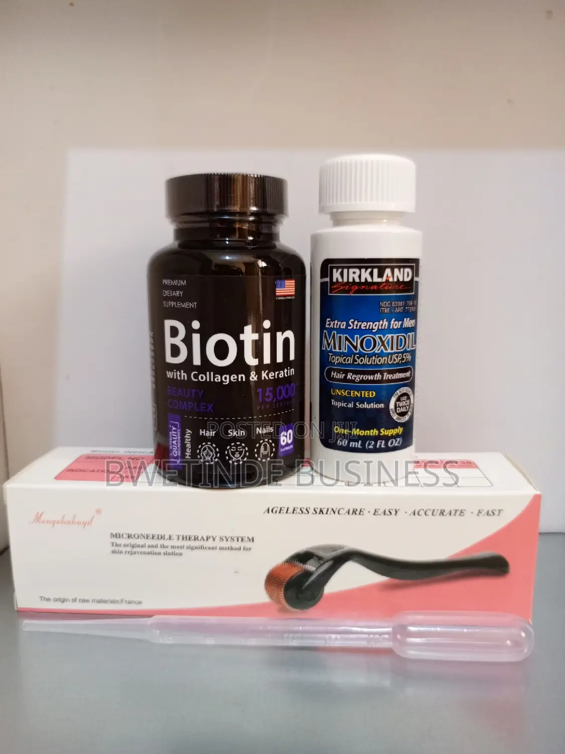 Kirkland Minoxidil + Biotin + Derma Roller Beard Growth Pack