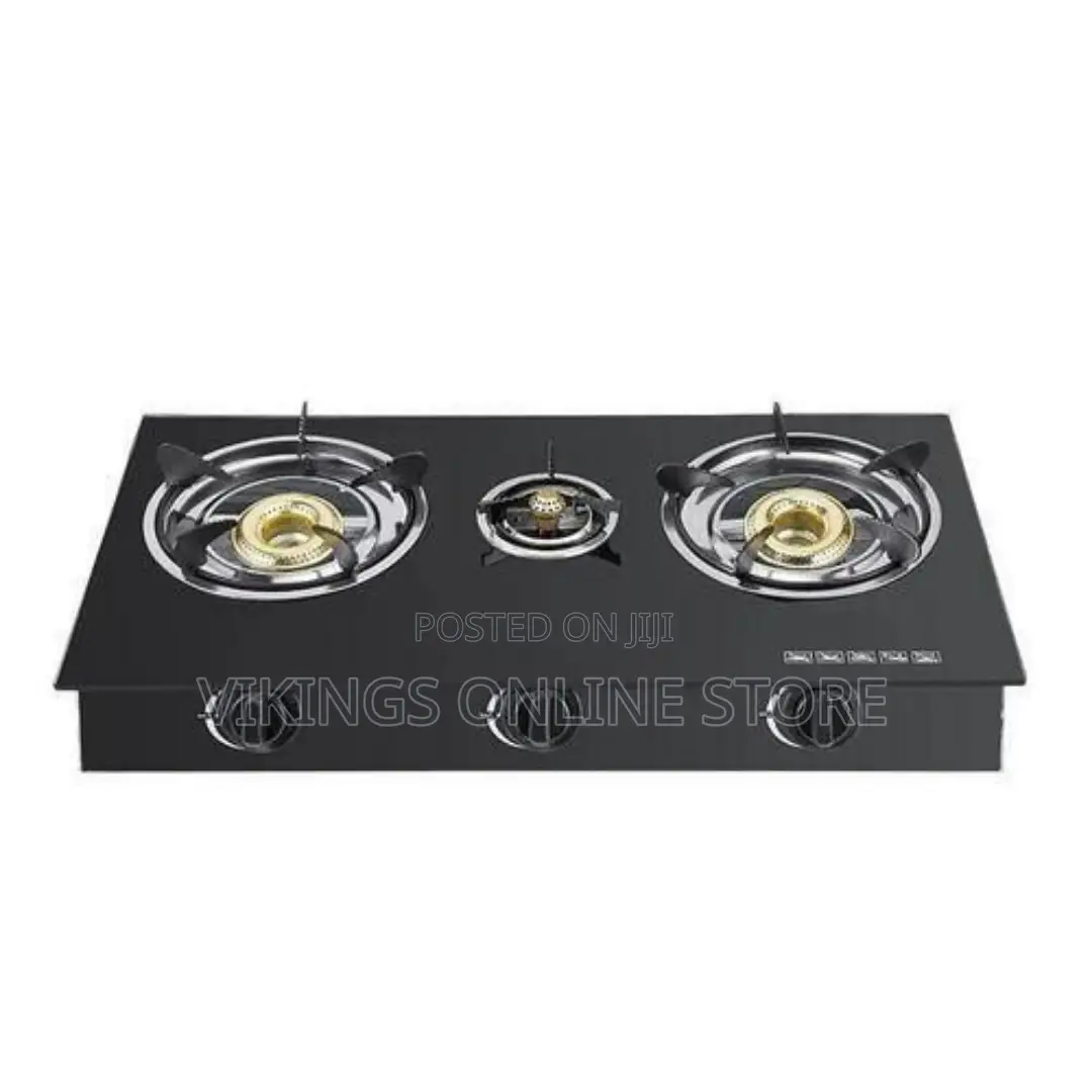 3 Burner Gas Stove With Auto Matic Ignition and Glass Top-