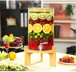 7L Glass Drinks Dispenser Jar With Tap, Lid and Wooden Stand