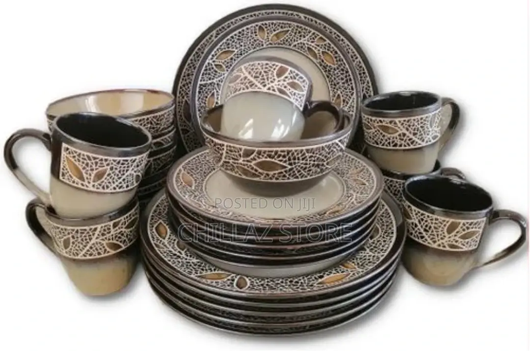 16 Piece Leaf Design Plates, Cups, Bowls Dinner Set