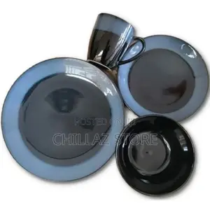 16 Piece Blue Rim Plates, Cups, Bowls Dinner Set –
