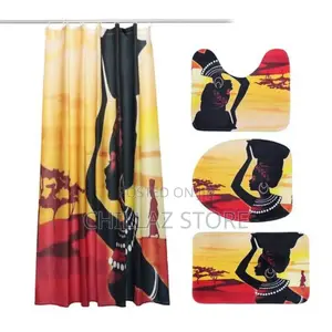 4 Piece African Girl Waterproof Shower Curtain