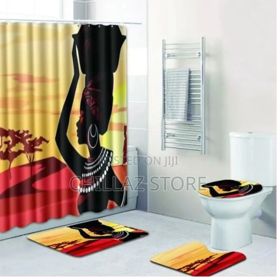 4 Piece African Girl Waterproof Shower Curtain