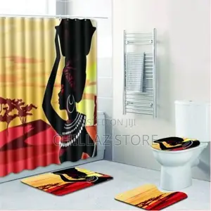 4 Piece African Girl Waterproof Shower Curtain