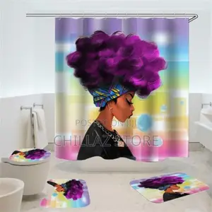 4 Piece Black Woman Waterproof Shower Curtain