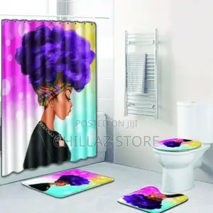 4 Piece Black Woman Waterproof Shower Curtain